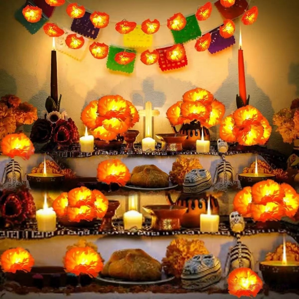 Halloween Led String Lights Orange - Ringelblumen-LED-Lichterkette für Innen- und Außenbereich, Dekorative