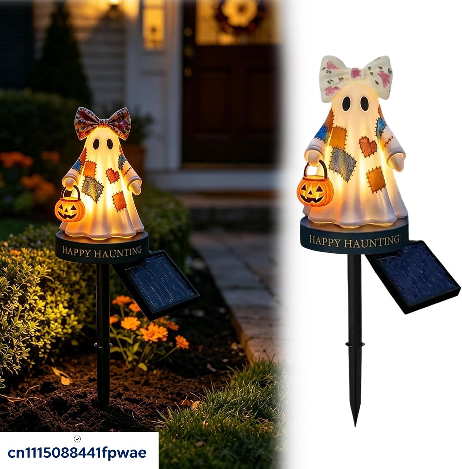 Halloween Pumpkin Decor Led - Solarbetriebene Halloween-Dekorationen für den Außenbereich, Patchwork-Gartenständer