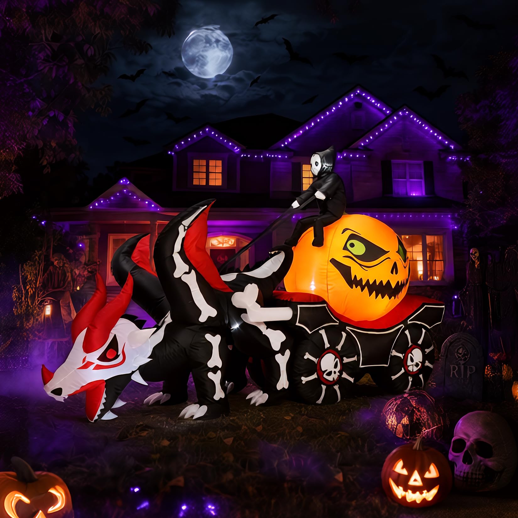 Halloween Pumpkin Decor Led - 8,9 Fuß große, beleuchtete, aufblasbare Halloween-Dekoration:
