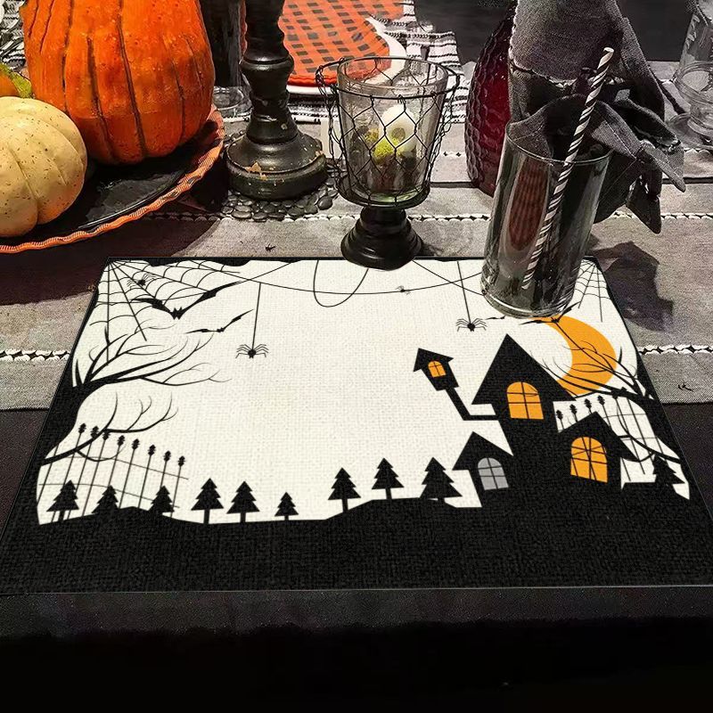 Spider Web Halloween Decoration - VIKAMA Schwarz-Weiß Geisterhaus Halloween Tischset Leinen