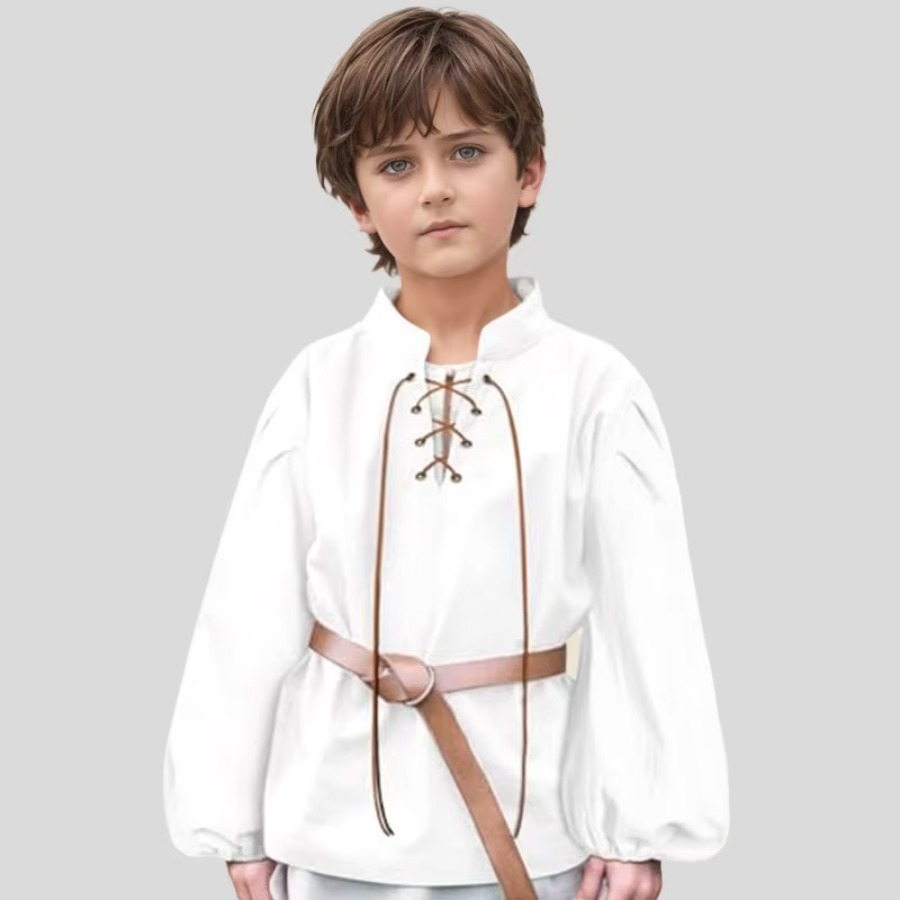 Halloween Costume Kids - Mittelalterliches Piratenhemd für Jungen, Renaissance-Schnürhemd, Halloween-Kostüm,