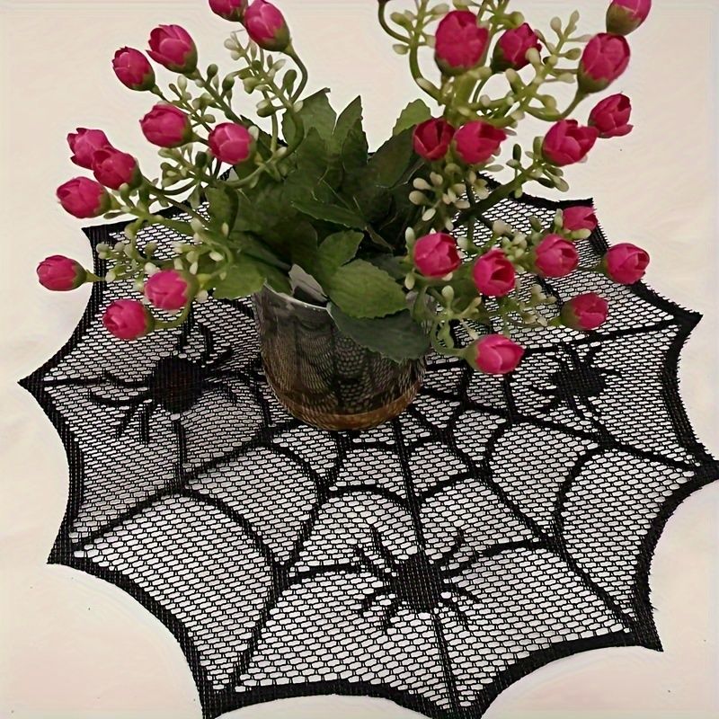 Spider Web Halloween Decoration - VIKAMA Halloween Schwarze Spitzen-Spinnennetz-Tischmatte Spinnenförmige Isolierte
