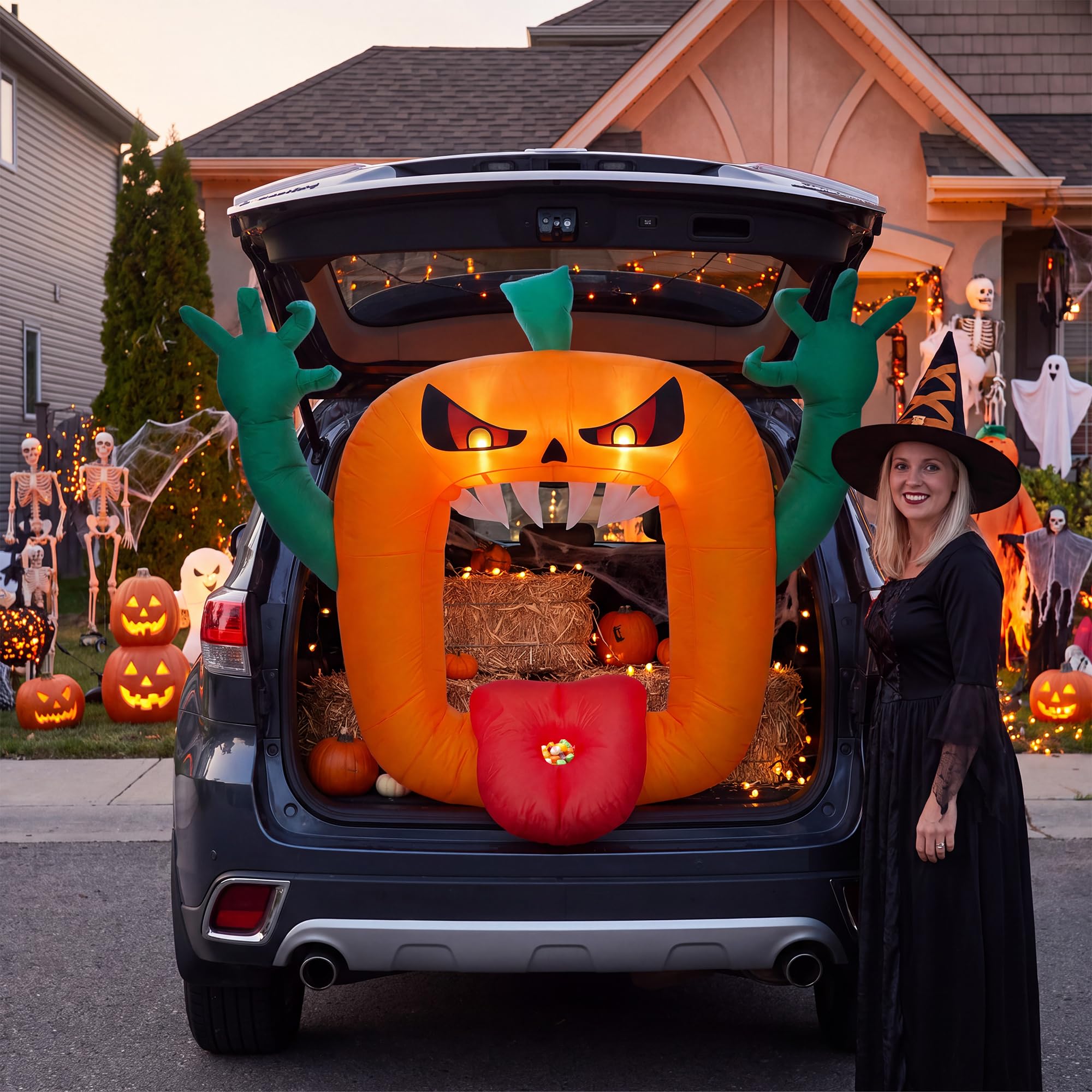 Halloween Pumpkin Decor Led - 6FT Halloween-Aufblasbare Gruselige Kürbis mit Eingebauten