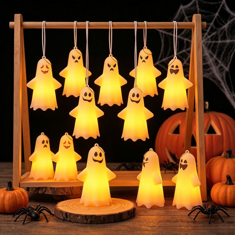 Pumpkin Lantern Halloween - Halloween-Geisterlaterne, Mini-Hängelampe mit LED-Kürbis, für Partys,