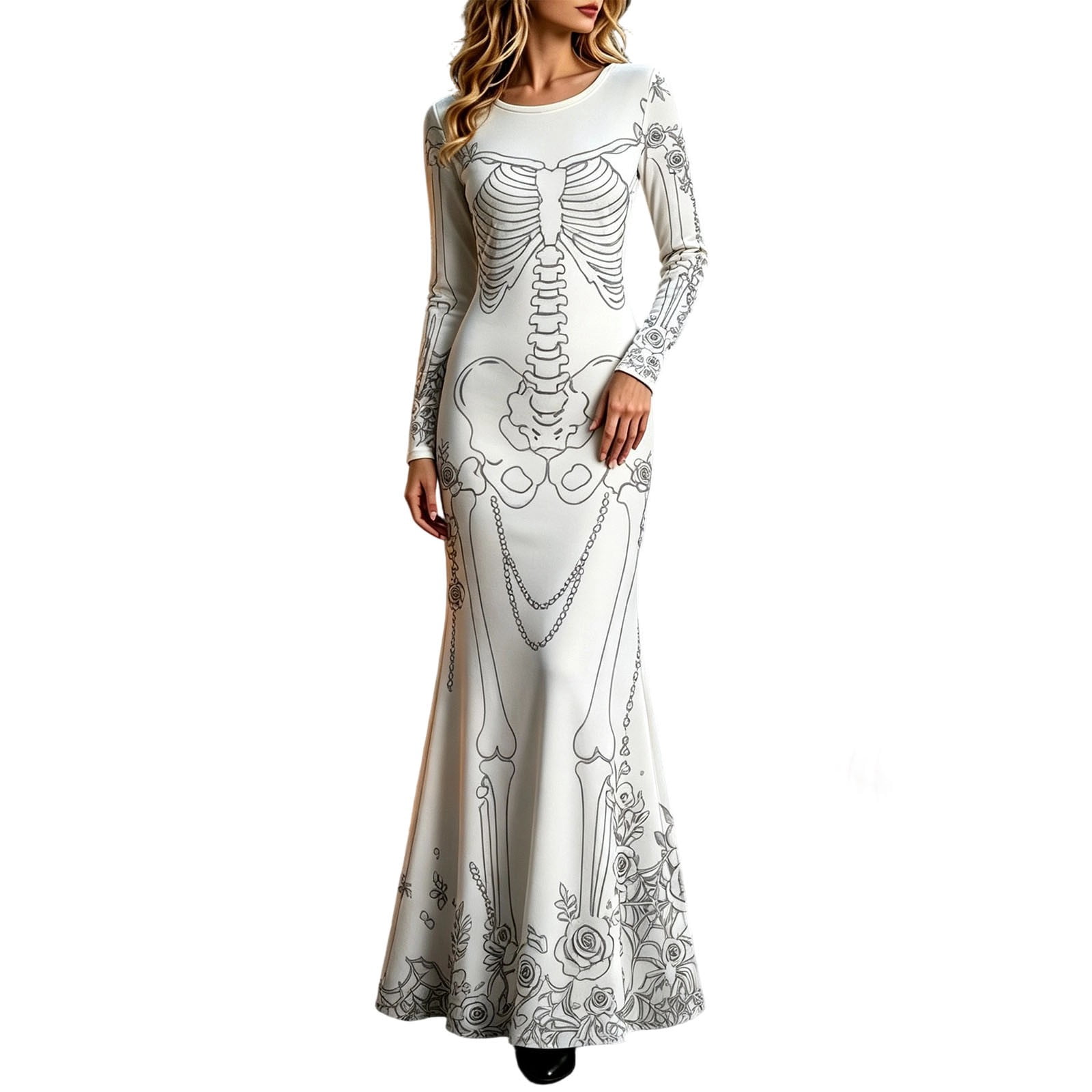 Damen-Maxikleid mit Skelett- u – Halloween Skeleton Decoration Bewertung und Preis